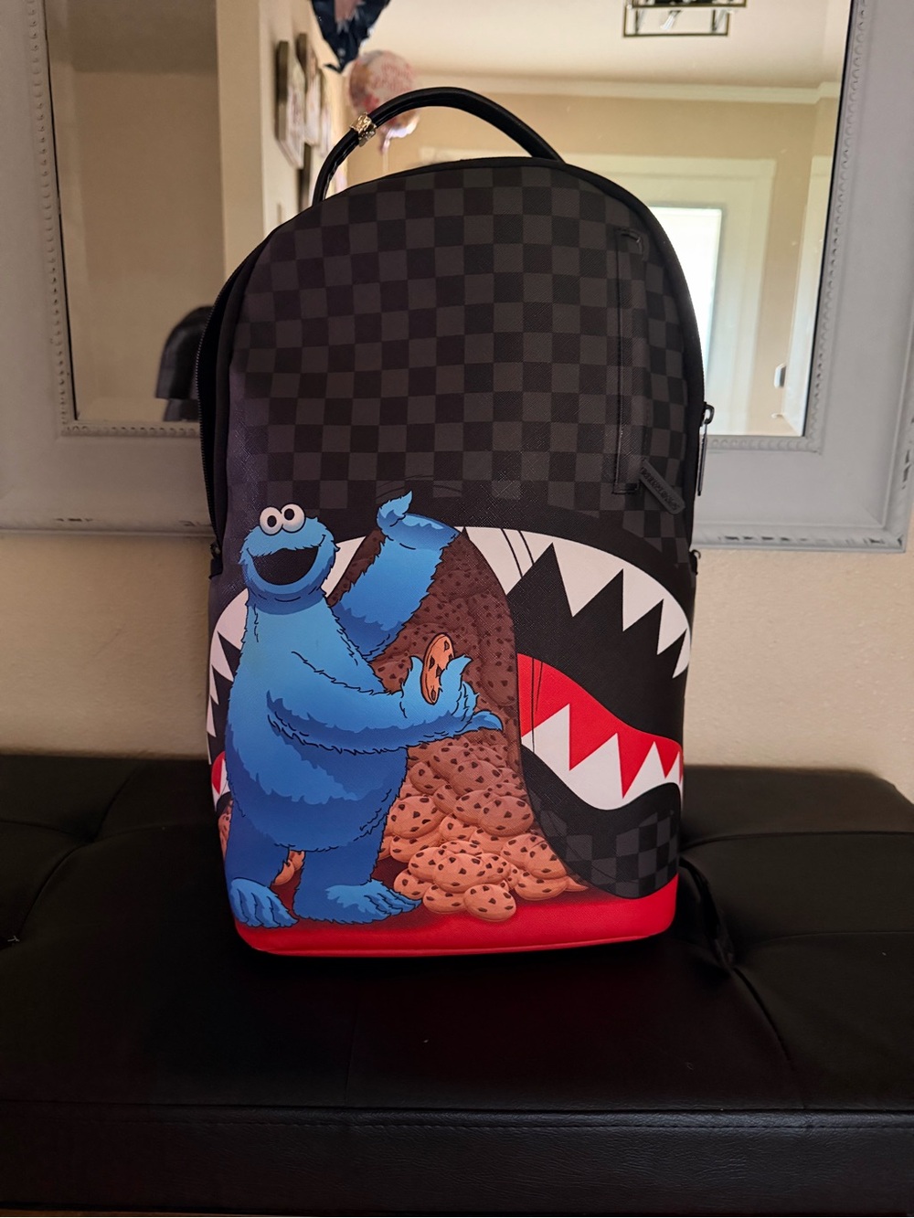 Sprayground Black, Blue, Red Cookie Monster Checkered Kids Backpack